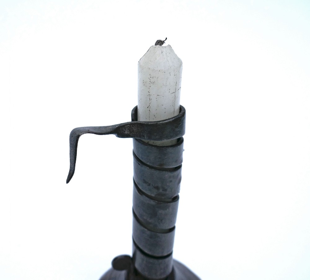 Antique Lighting 18thc Single Spiral Candlestick On Turned Fruitwood Base.   English / French C1780-C1800. View IV