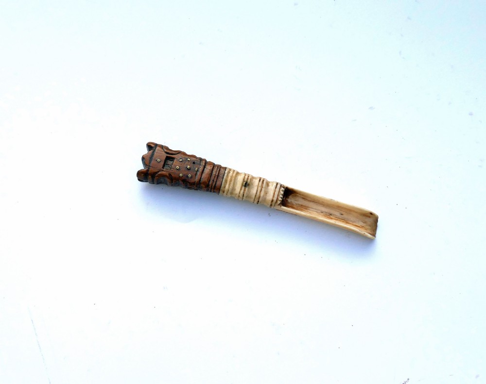 Antique Treen 18thc Fruitwood & Bone Apple Corer.   English C1770-80