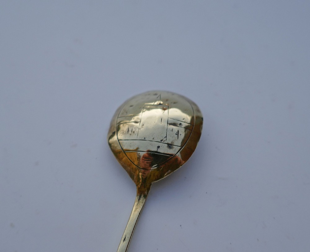 Antique Metalware Single 15thc Spoon With Twisted Stem & Engraved Church. German / Russian C1440-60. View III