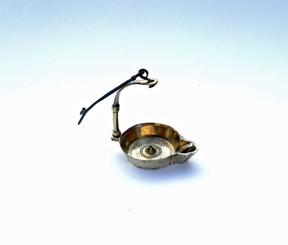 Antique Early Lighting 18thc Cast Bronze Single Valve Oil Crusie Lamp.   English / Continental. C1760-80. View II