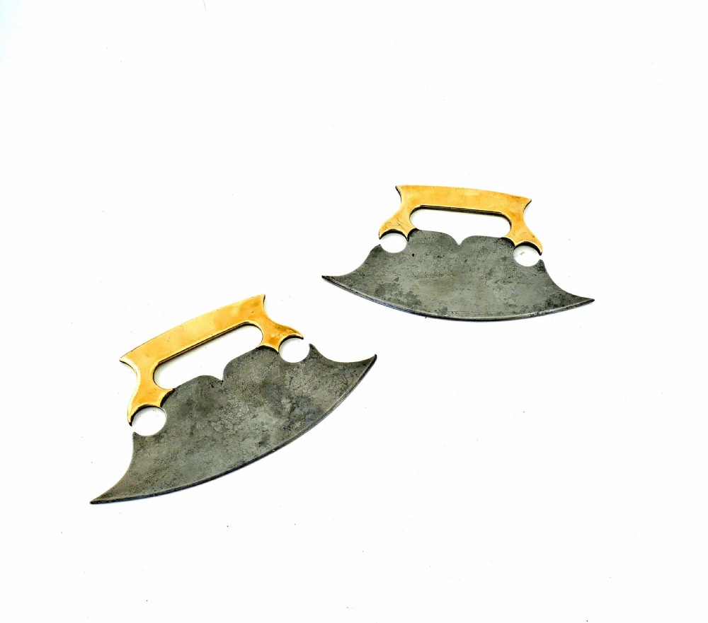 Antique Metalware Pair Of 18thc Brass & Steel Herb Choppers. English C1760-80.