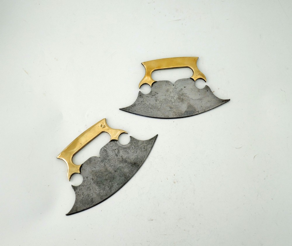 Antique Metalware Pair Of 18thc Brass & Steel Herb Choppers. English C1760-80. View IV