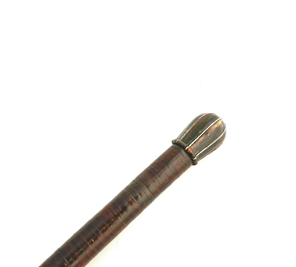 Antique Collectables 19thc Leather Disc Walking Stick With Horn Handle.  English C1870-90 View II