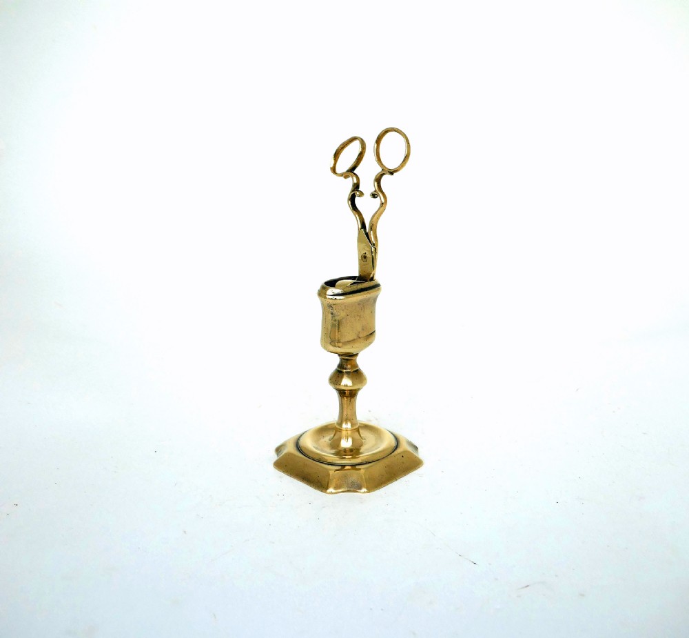 Antique Early Metalware 18thc Brass Candlesnuffer And Original Holder.   English C1740-45.