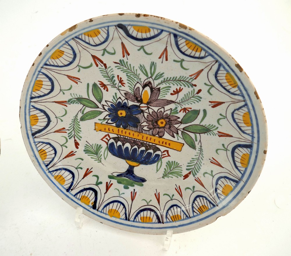 Antique Early Pottery 18thc Polychrome Pair Of Delft 