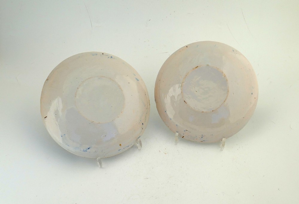 Antique Early Pottery 18thc Polychrome Pair Of Delft 