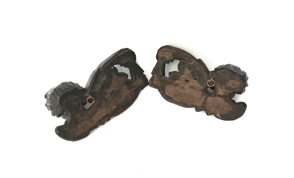 Antique Early Carvings Pair Of 17thc Oak Winged Cherubs.    Flemish C1660 View VI
