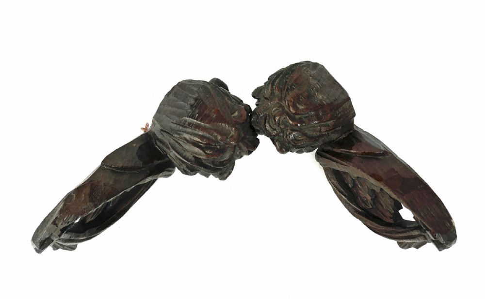 Antique Early Carvings Pair Of 17thc Oak Winged Cherubs.    Flemish C1660 View VII
