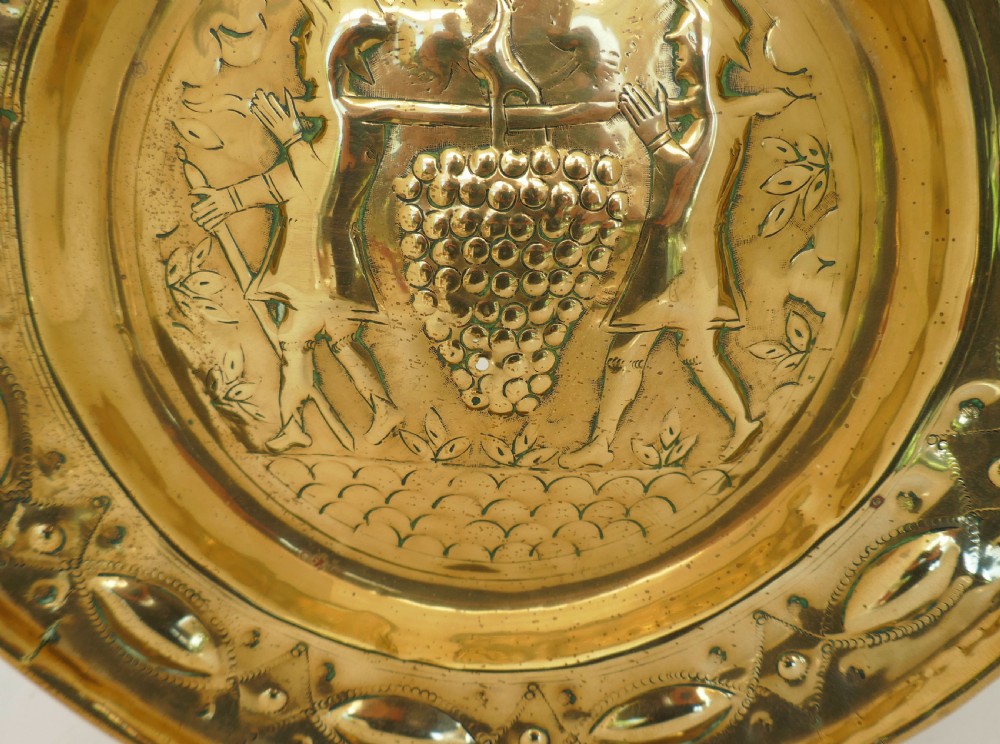 Antique Early Metalware 17thc Brass Small Repousse' Worked Alms Dish.  Nuremberg C1620-40. View IV