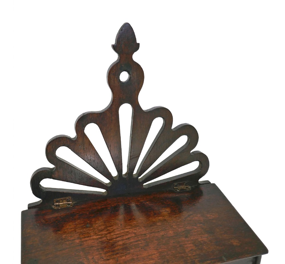 Antique Country Furniture 19thc Fruitwood Fan Shaped Candle Box.  English. C1800-20. View II