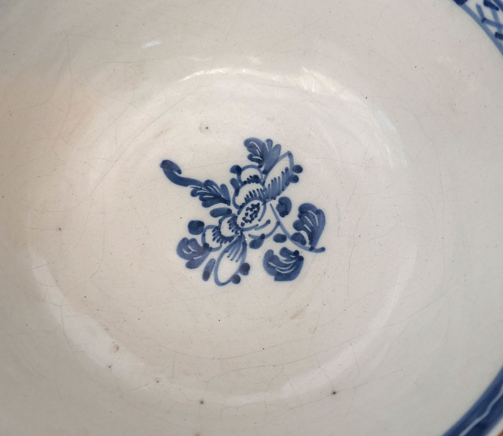 Antique Early Pottery 18thc Blue & White Hand Painted Delftware Bowl.   English C1750-70. View III