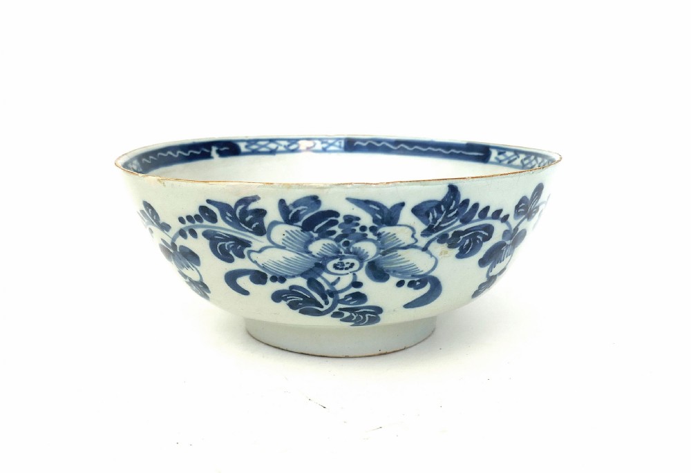 Antique Early Pottery 18thc Blue & White Hand Painted Delftware Bowl.   English C1750-70. View IV