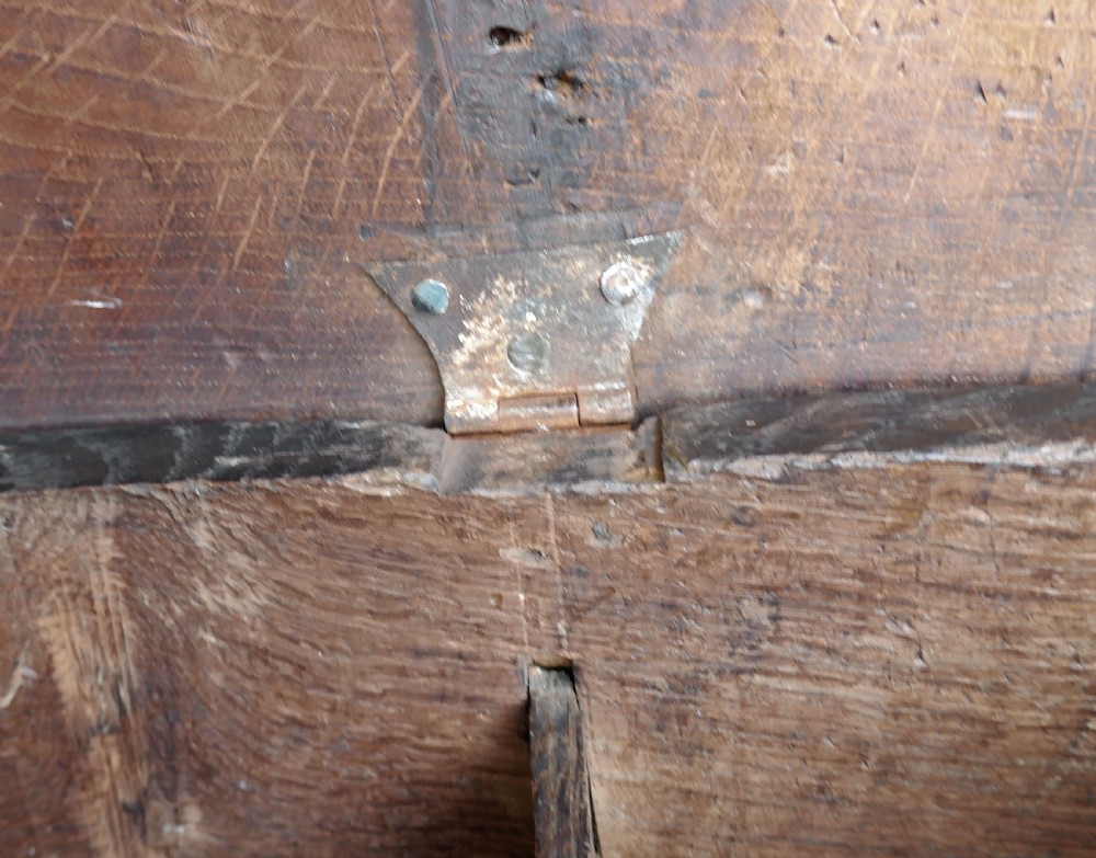 Antique Period Oak Elizabethan 16thc Planked Coffer.   English C1570-90. View VIII
