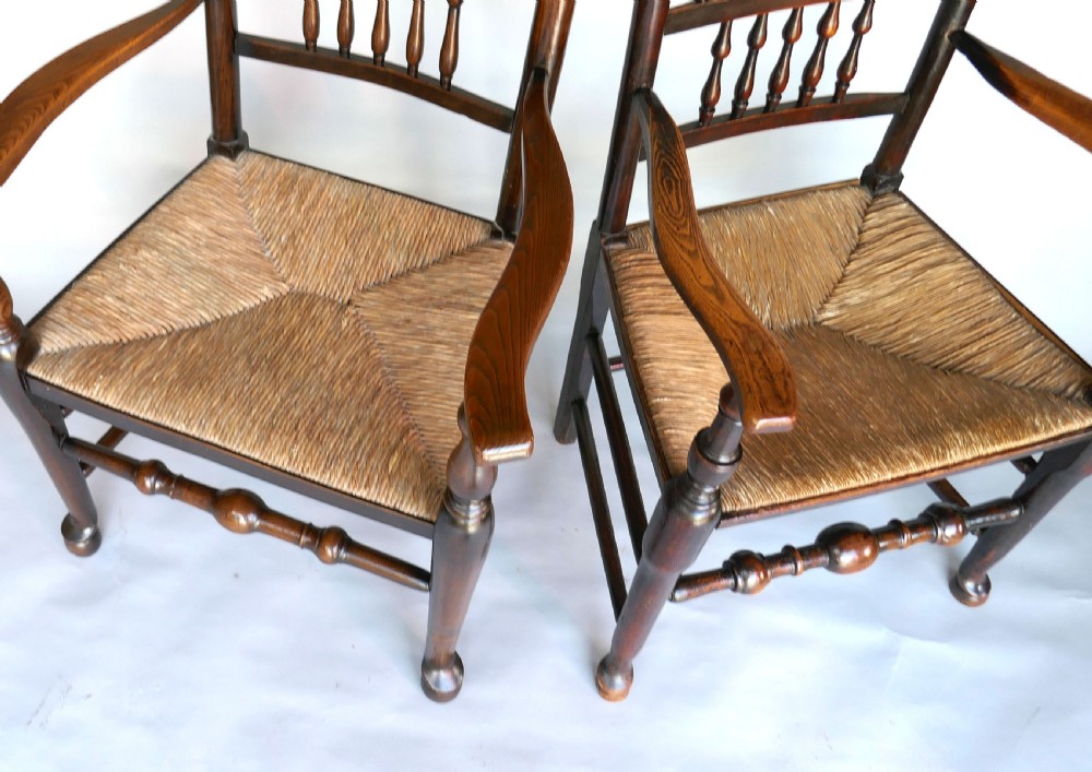 Antique County Furniture 18thc Harlequin Set Of Eight Spindle Back Chairs.   Lancashire / Cheshire.   C1780-C1800. View IV