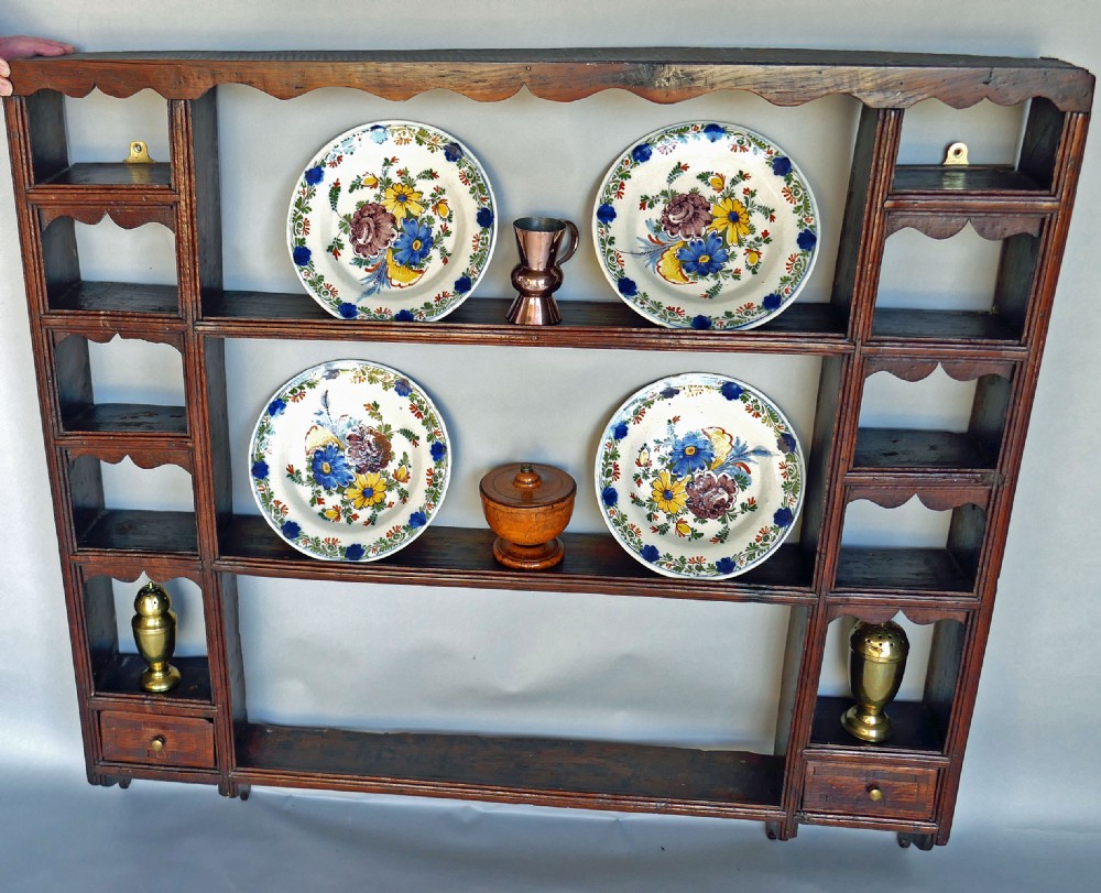Antique Early Oak Furniture 18thc Single Small Delft Rack. English C1770-90. View II