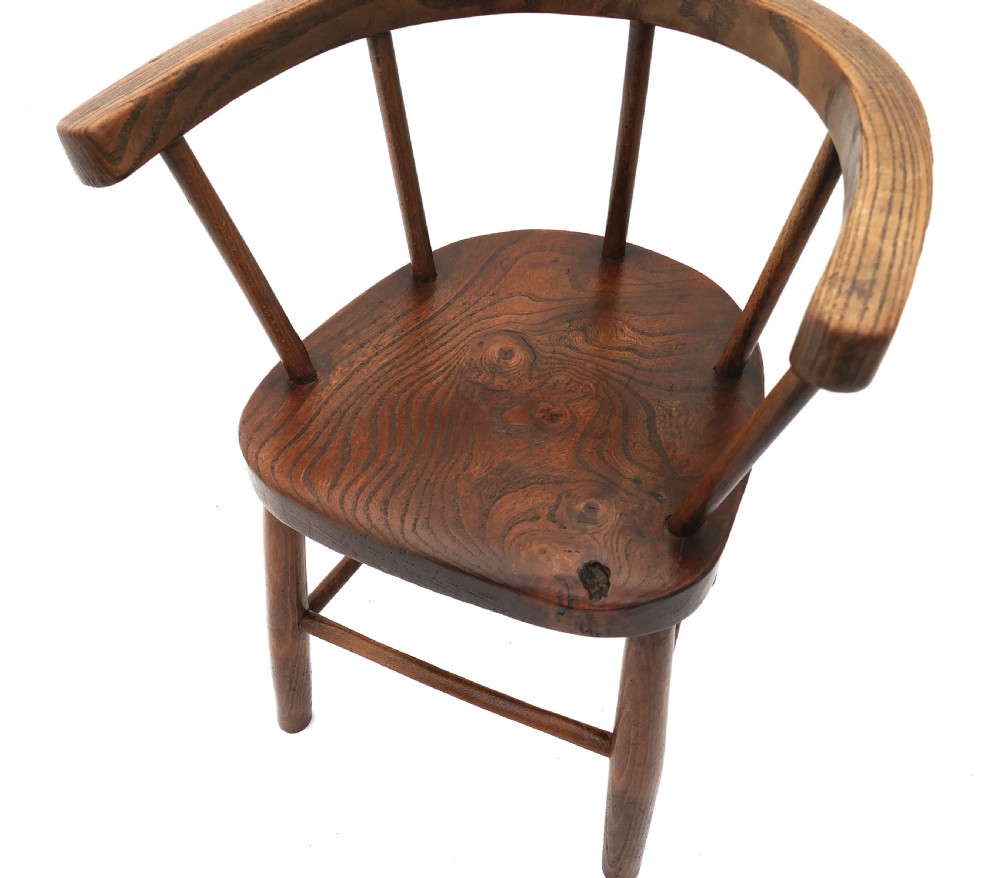 Antique Early Furniture Single 19thc Elm, Ash & Beech Childs Chair.   English C1870-90. View IV