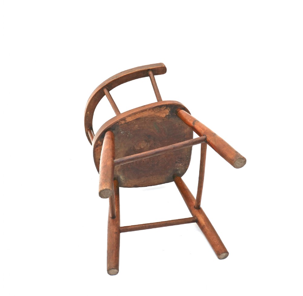 Antique Early Furniture Single 19thc Elm, Ash & Beech Childs Chair.   English C1870-90. View V