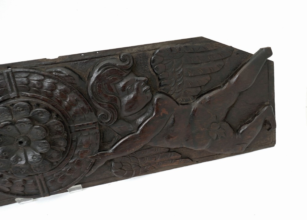 Antique Single 17thc Oak Carving From An Overmantel In A Country House.  English C1620-40. View IV