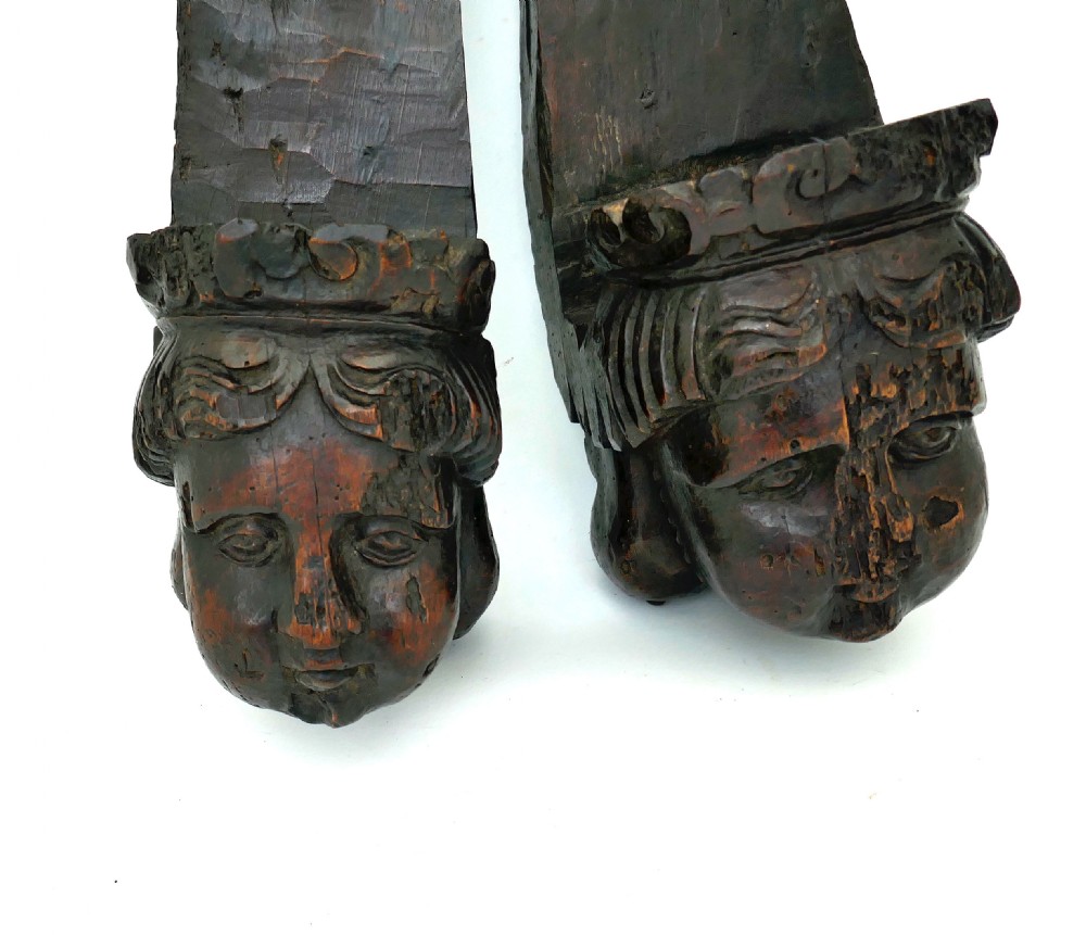 Antique Early Carvings Pair Of 17thc Fruitwood Carved Cherub Corbels.  Flemish C1660-80. View II