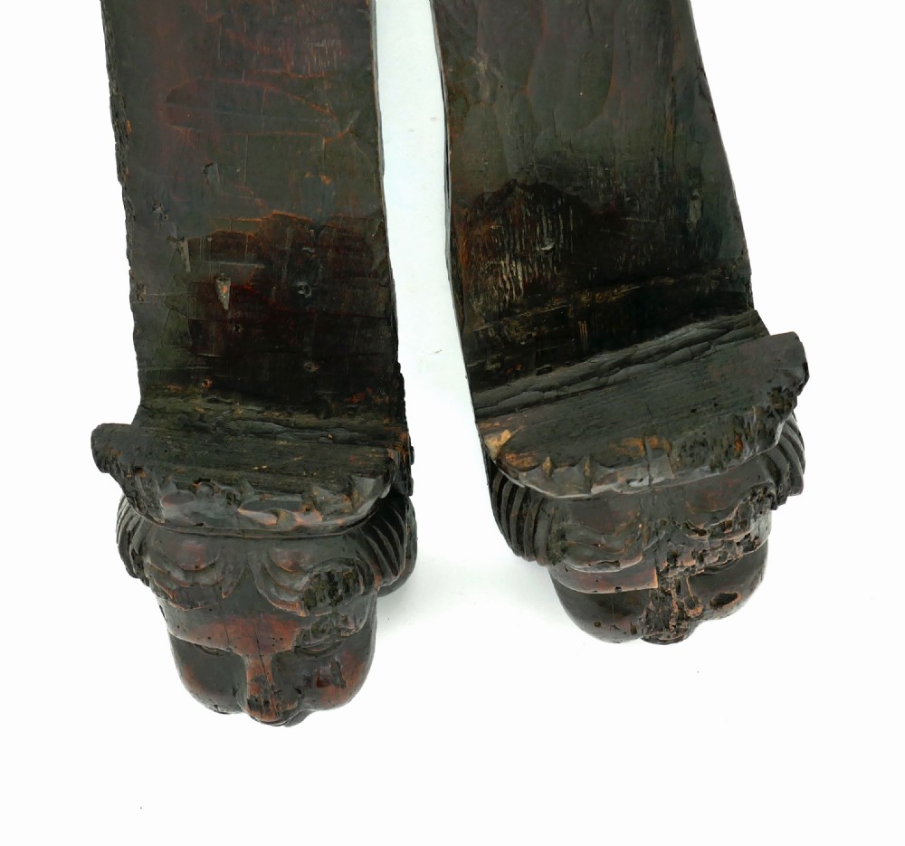 Antique Early Carvings Pair Of 17thc Fruitwood Carved Cherub Corbels.  Flemish C1660-80. View III