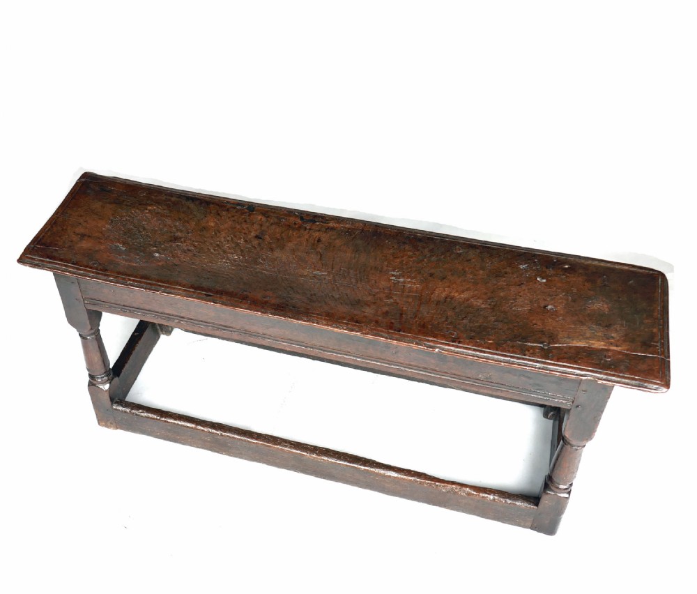 Antique Oak Furniture 17thc Joyned Oak Bench / Form With Owners Initials AS.  English C1620-40. View III