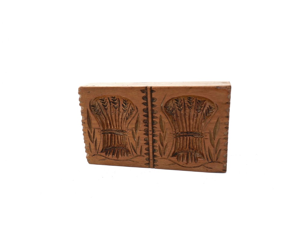 Antique Treen Kitchenalia Single 19thc Fruitwood Wheatsheaf Butter Mould.  English C1840-60. View IV