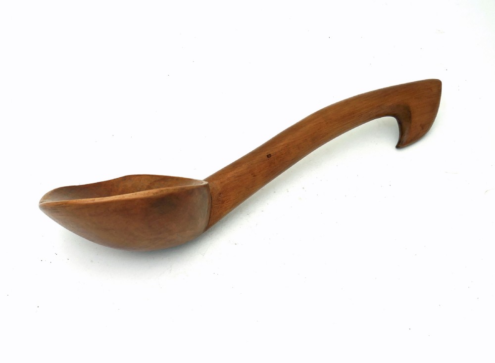 Antique Treen Kitchenalia Single 19thc Welsh Fruitwood Cawl Ladle. C1840-60. View II