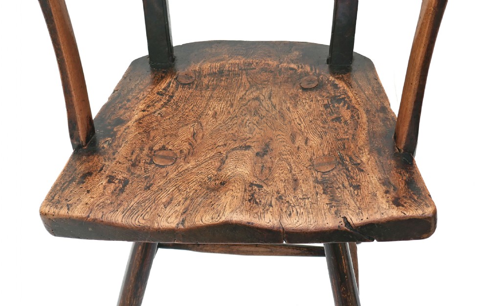 Antique Primitive Furniture 18thc Elm, Ash & Fruitwood Armchair.  English C1770-90. View III