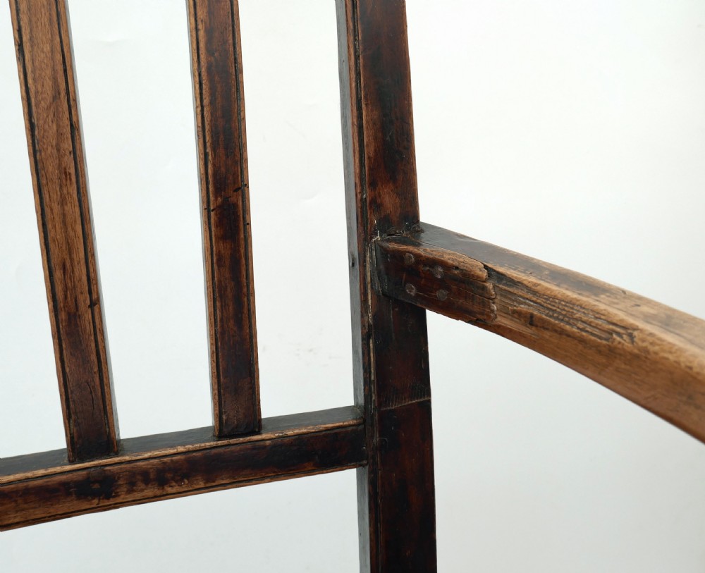 Antique Primitive Furniture 18thc Elm, Ash & Fruitwood Armchair.  English C1770-90. View VI
