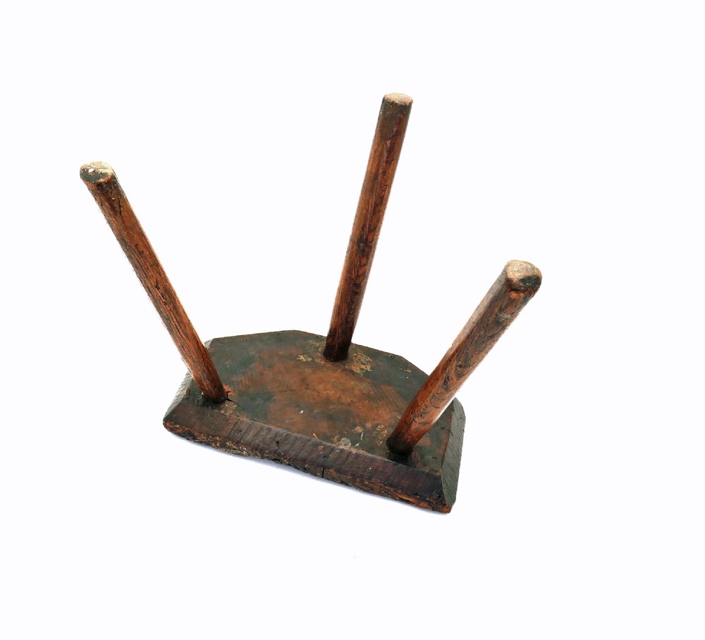 Antique Country Furniture 18thc West Country Ash Three Legged Stool.  English C1770-90. View VI