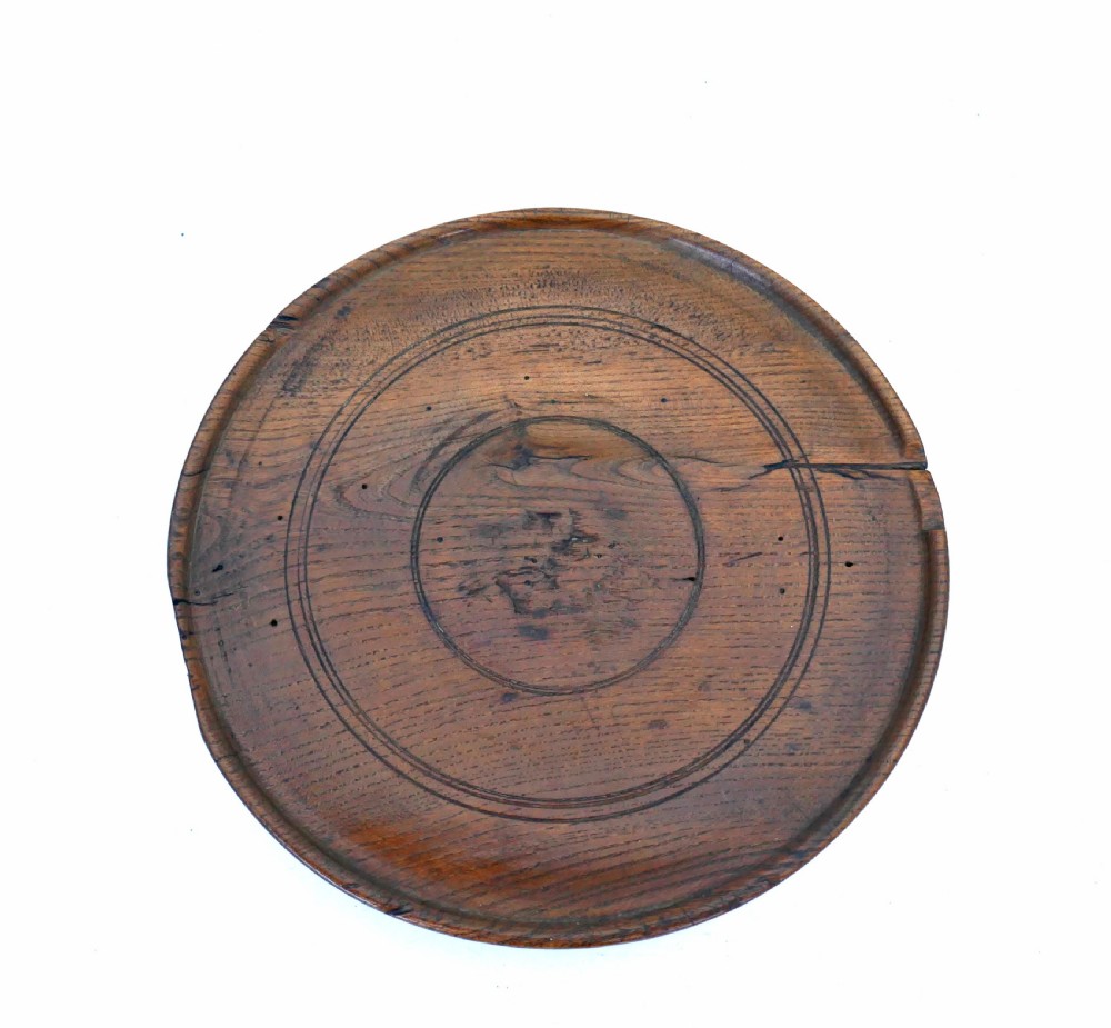 Early Antique Treen 18thc Elm Turned Tazza With Incised Ring Decoration.  English C1780-C1800. View II