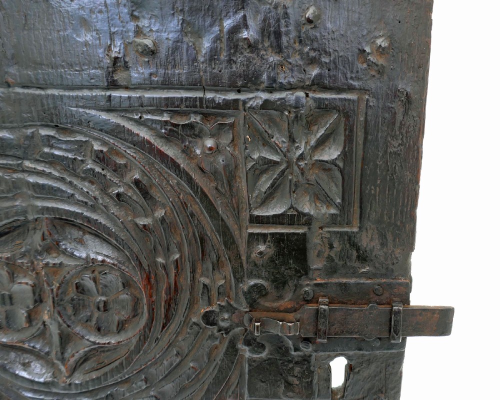 Antique Early Oak 16thc Carved Cupboard Door With Iron Bolt.    French C1540-70. View IV