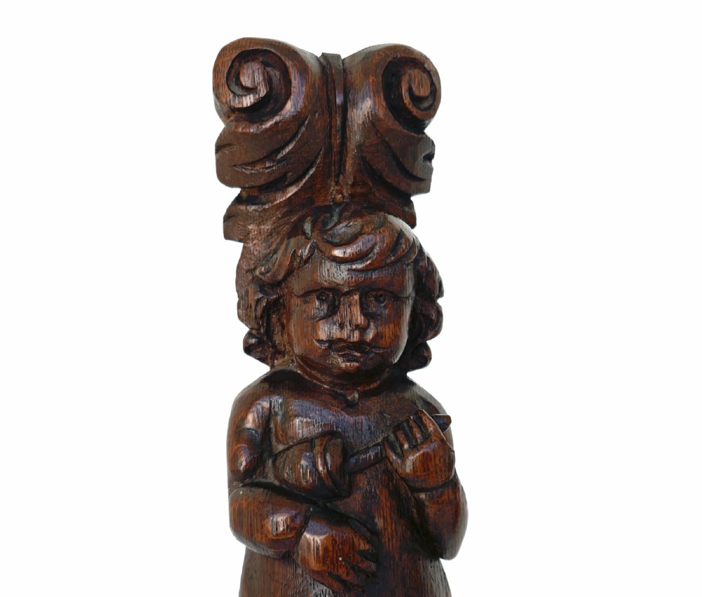 Antique Early Carvings Pair Of 17thc Music Playing Putti Caryatids.  Flemish C1660-80. View III