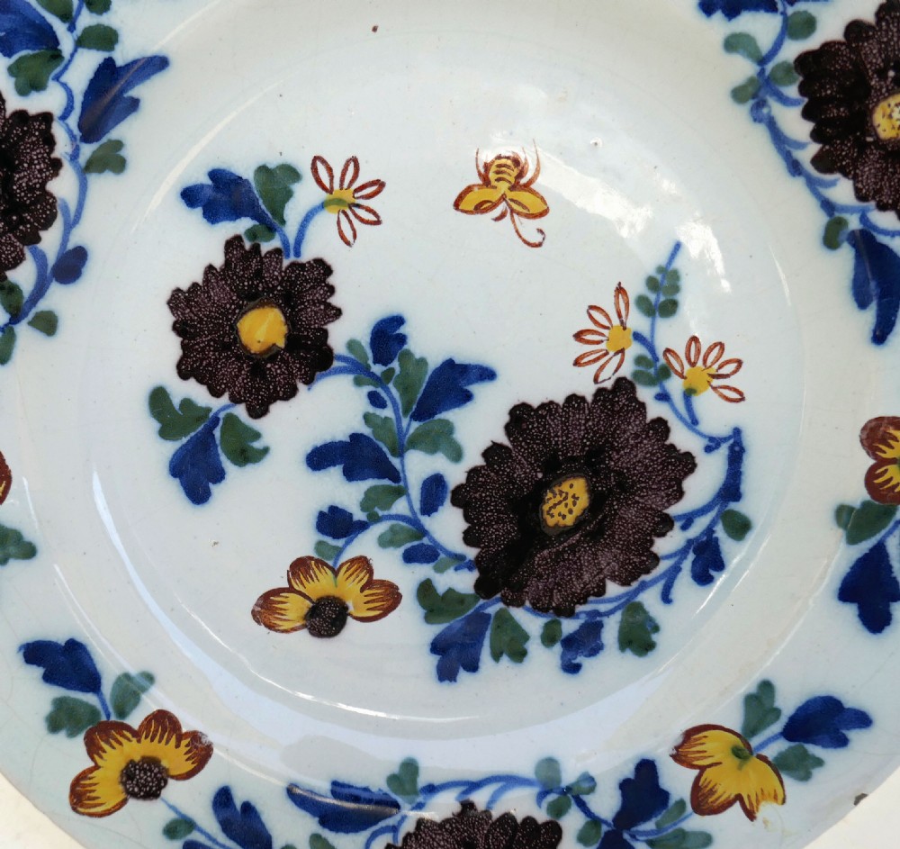 Antique Early Pottery Single 18thc Polychrome Delft Plate.  English  C1750-70 View II