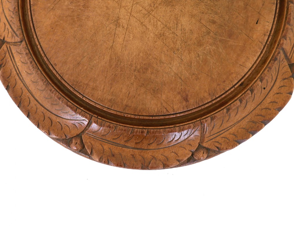 Antique Treen 19thc Sycamore Breadboard With Leaf & Berry Decoration.  English. C1870-90. View IV