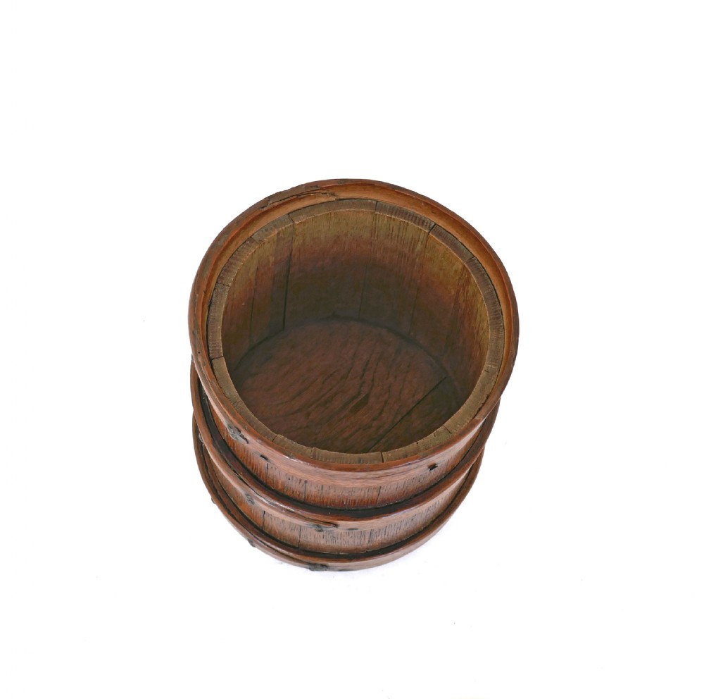 Antique Kitchenalia 19thc Staved Oak & Ash Bound Lidded Flour Barrel.  English C1860-80. View III