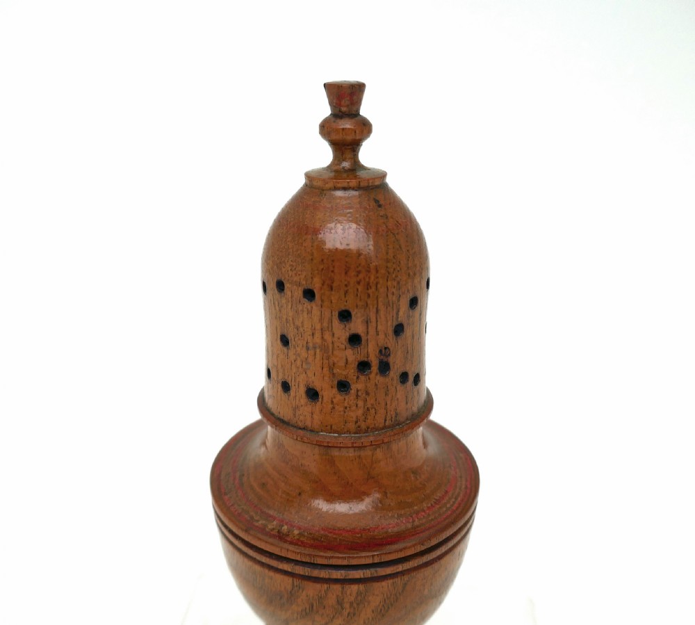 Antique Treen Early 19thc Ash Turned Muffineer With Thistle Shaped Finial.   English C1800-20. View V