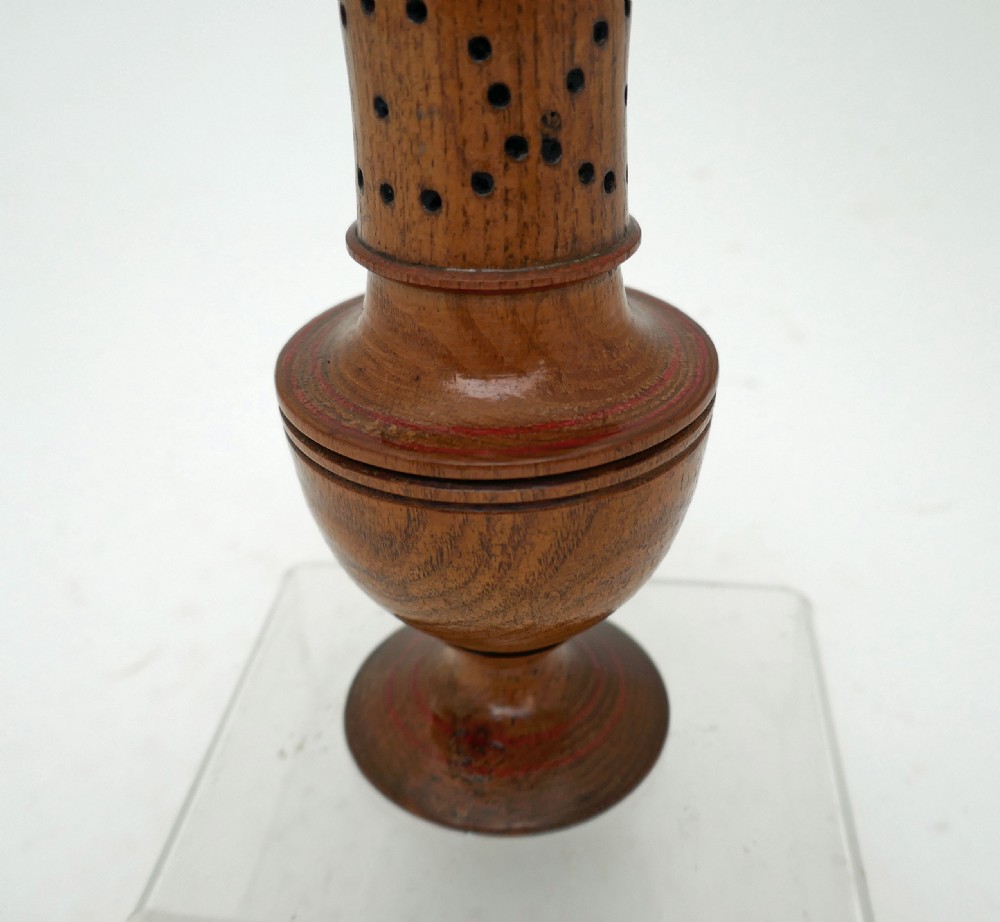 Antique Treen Early 19thc Ash Turned Muffineer With Thistle Shaped Finial.   English C1800-20. View VI