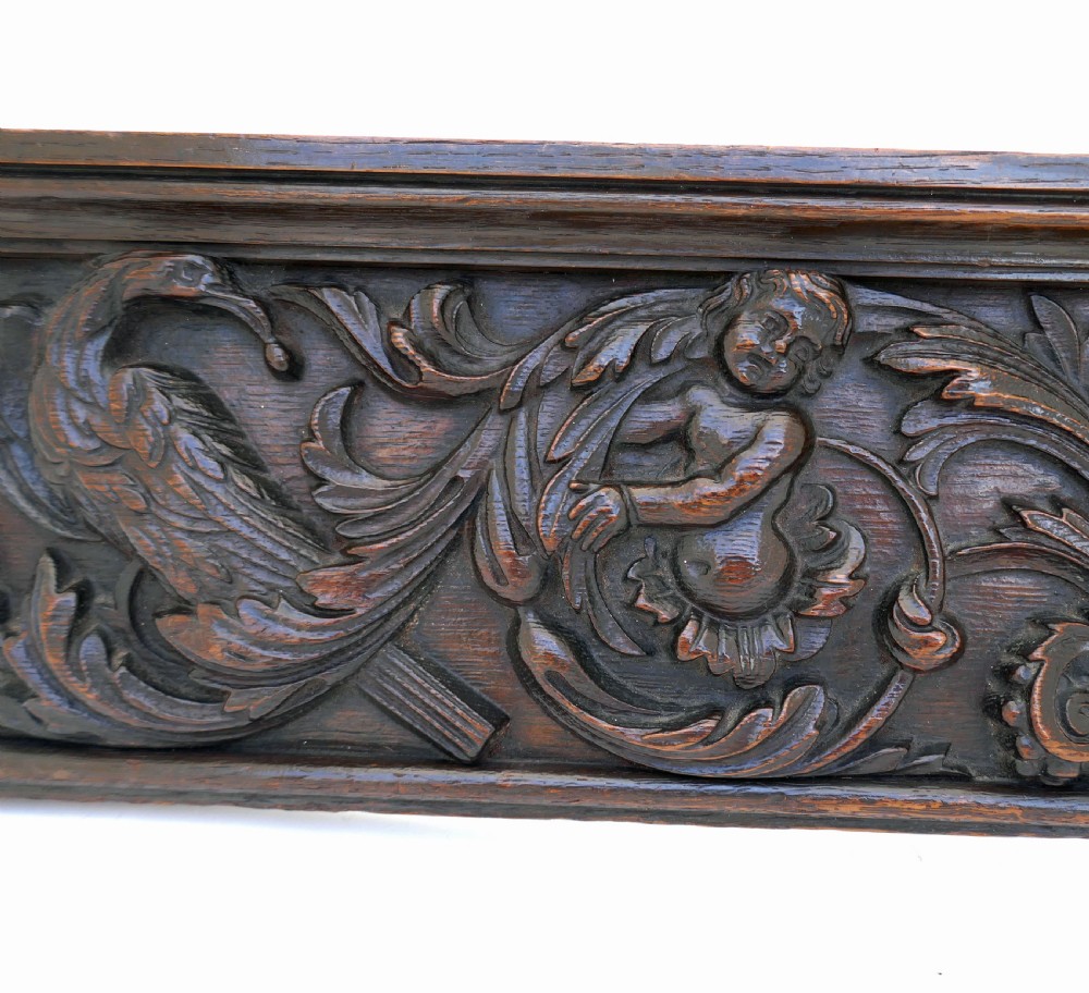 Antique Early Carvings 17thc Drawer Front Decorated with Hippocampi.  Flemish C1660-80. View II