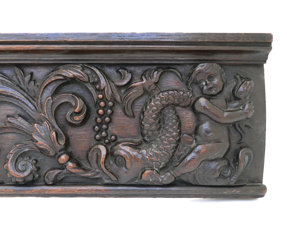 Antique Early Carvings 17thc Drawer Front Decorated with Hippocampi.  Flemish C1660-80. View III