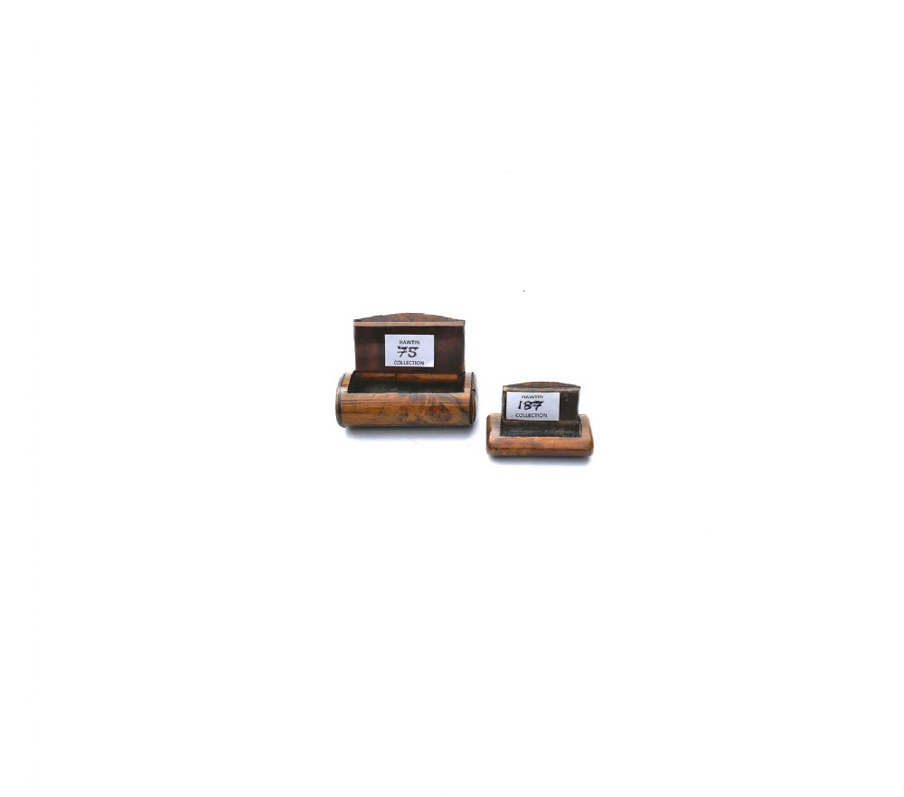 Antique Treen Two 19thc Burr Birch & Tortoiseshell Small Snuff Boxes.  English C1800-20. View II