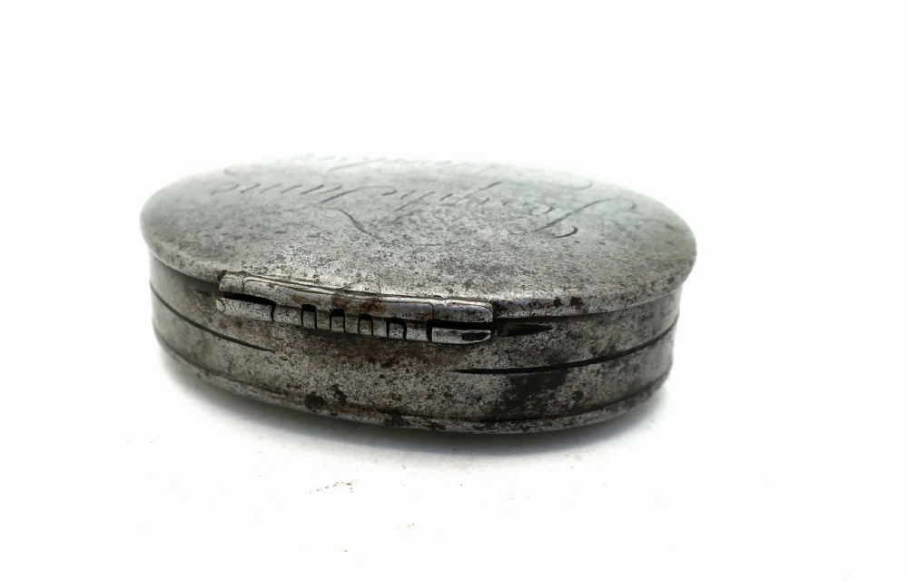Antique Early Metalware 18thc Gentleman's Steel Snuff Box Engraved Joseph James Houlsoe And dated 1774. View III