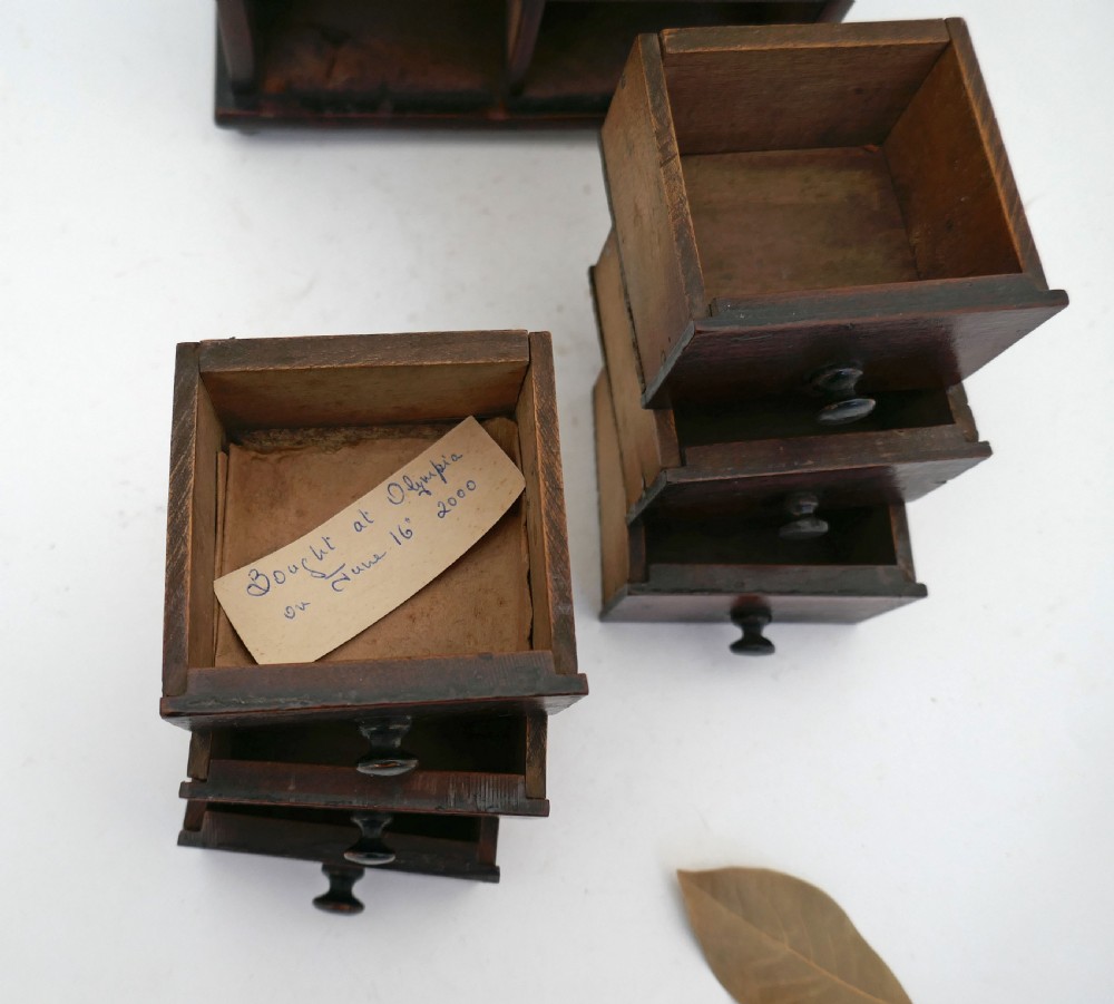 Antique Treen 19thc Fruitwood Set Of Six Spice Drawers On Turned Feet.   English C1840-60. View III