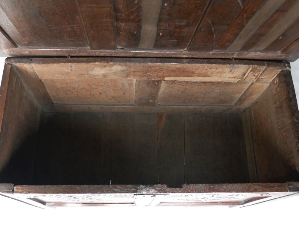 Antique Early Furniture 17thc Oak Joyned Panelled Coffer . English C1640-60. View II