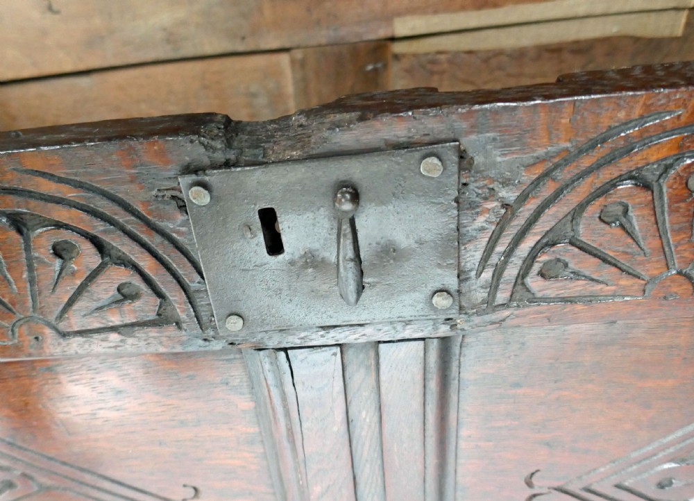 Antique Early Furniture 17thc Oak Joyned Panelled Coffer . English C1640-60. View V