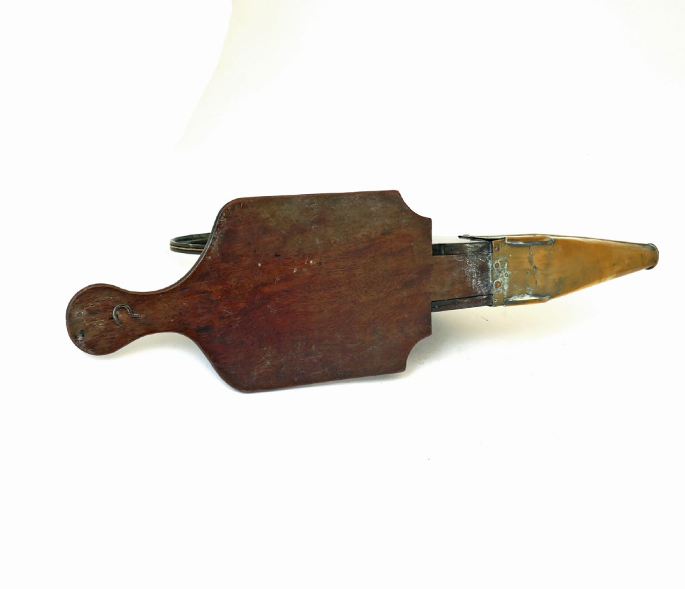 Antique Early Metalware 18thc Handheld Peat Bellows Made from Brass & Mahogany.   Irish C1770-90. View VI