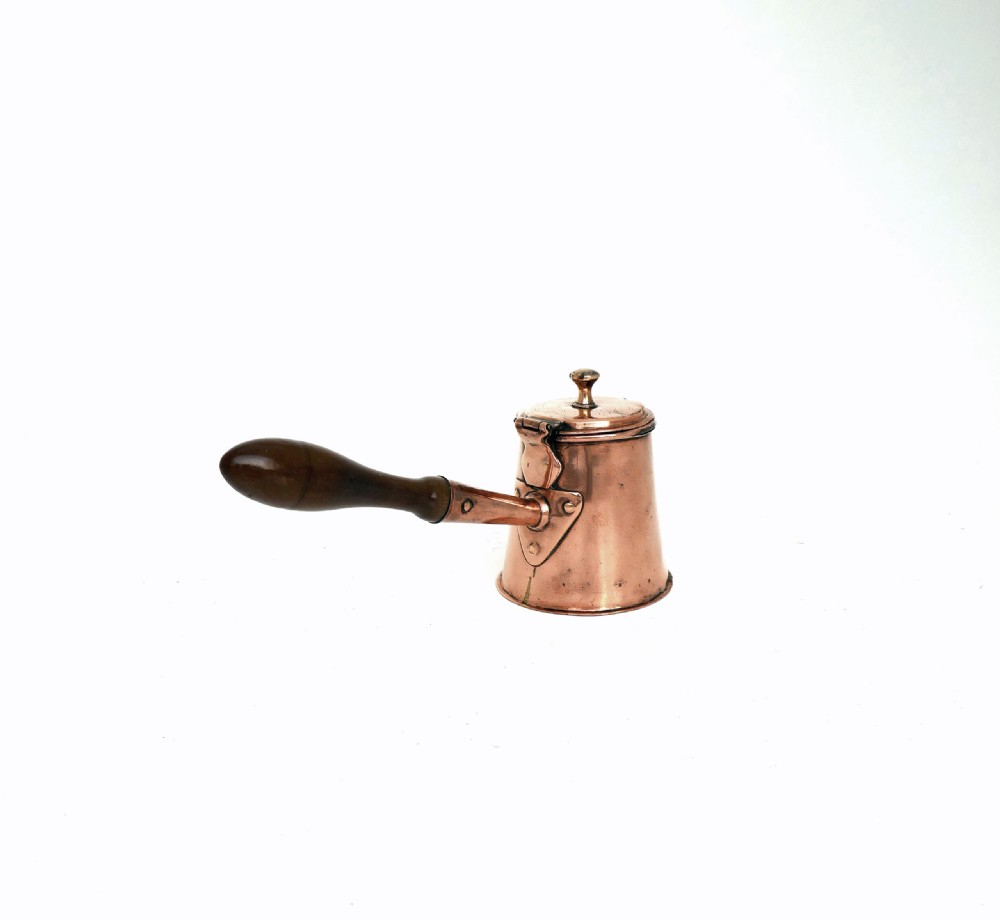 Antique Early Metalware 18thc Copper Lidded Milk Jug With Side Handle. View II
