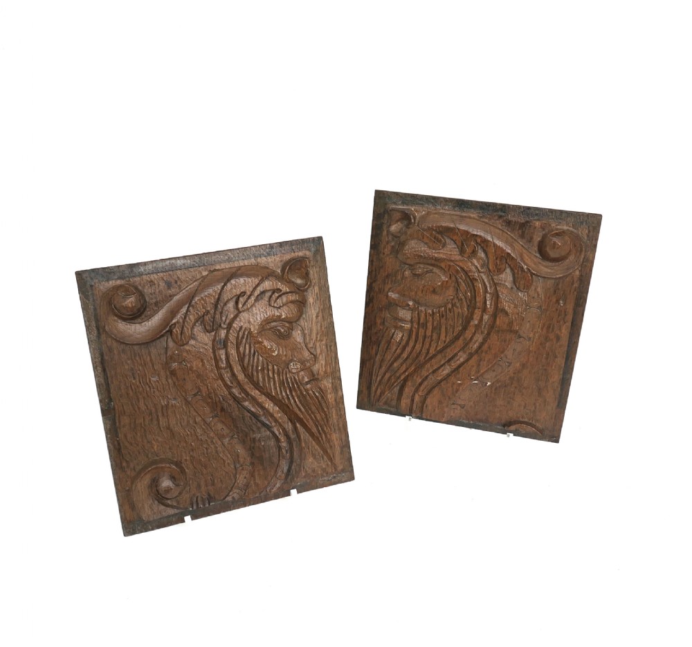 Antique Pair Of 16thc Oak Carvings Of The Green Man.   French C1570-90.