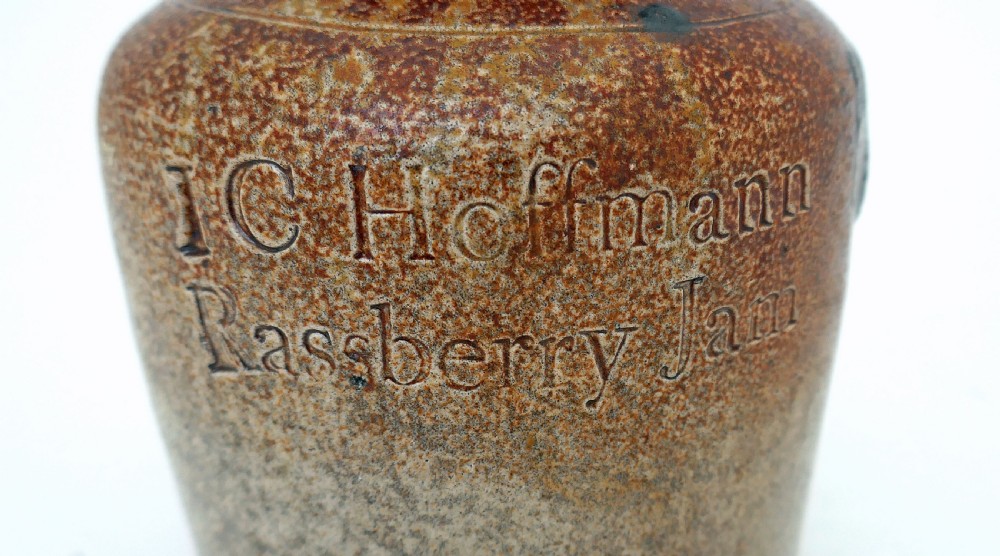 Antique Early Pottery Single 19thc Salt-Glazed Preserve Jar, - I.C Hoffmann.  English C1840-60. View II