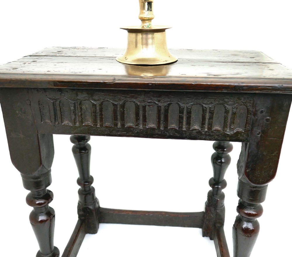 Antique Oak Furniture 17thc Fruitwood & Oak Joint Stool.   English C1620-30. View III